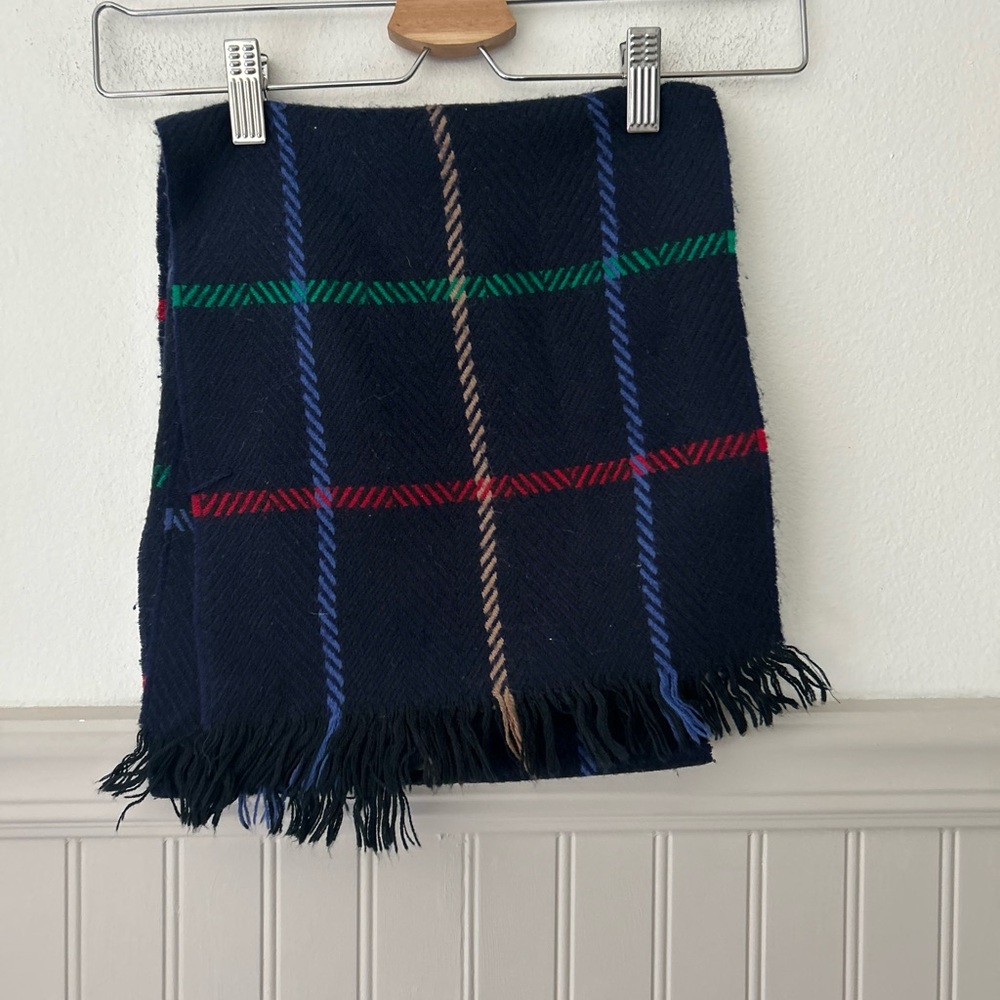Dark Blue Plaid Fringe Scarf